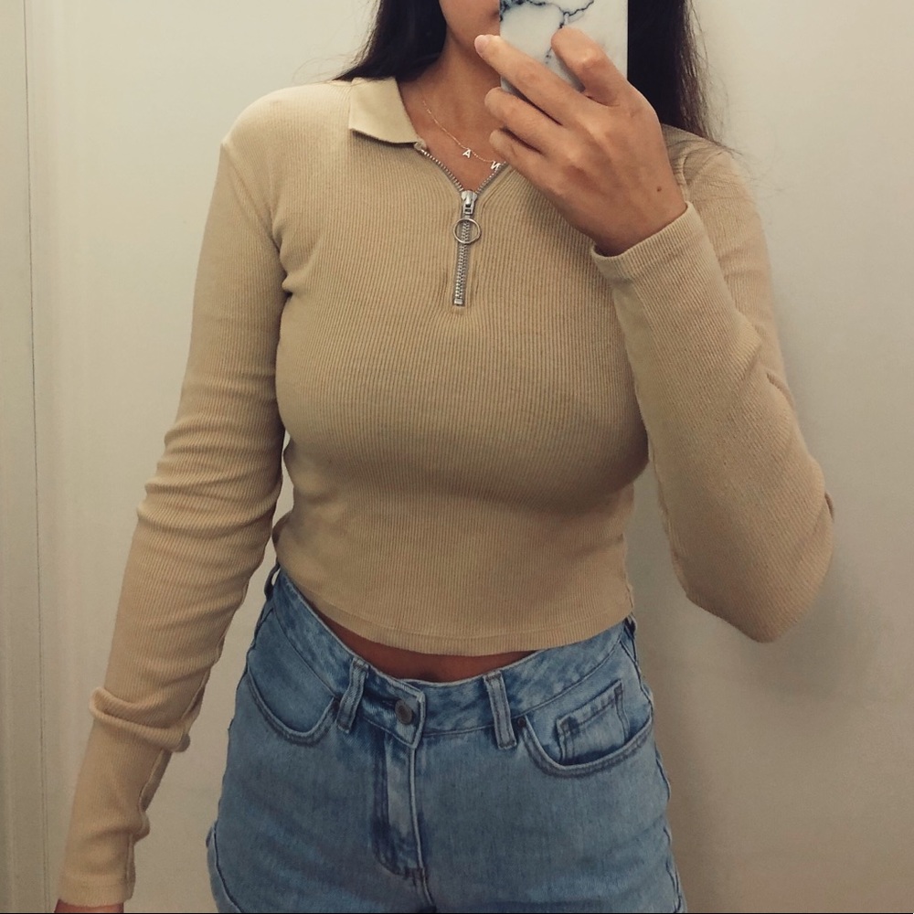 Topshop Long Sleeve Quarter Zip